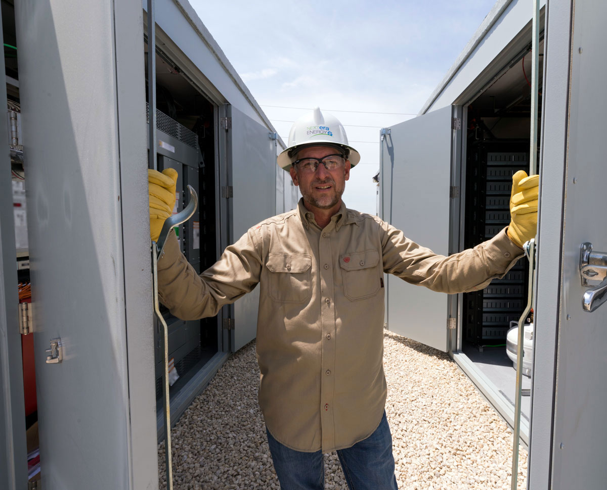 NextEra Energy Resources employee in an energy storage facility NextEra Energy Resources employee in an energy storage facility