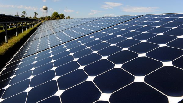 Solor panels under a blue sky