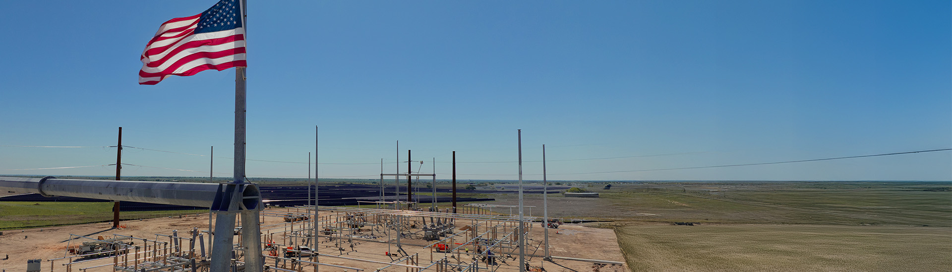 Power plant with an American flag