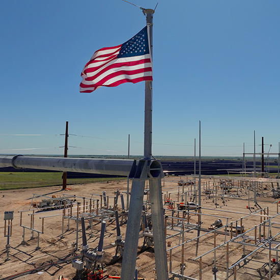 Power plant with an American flag
