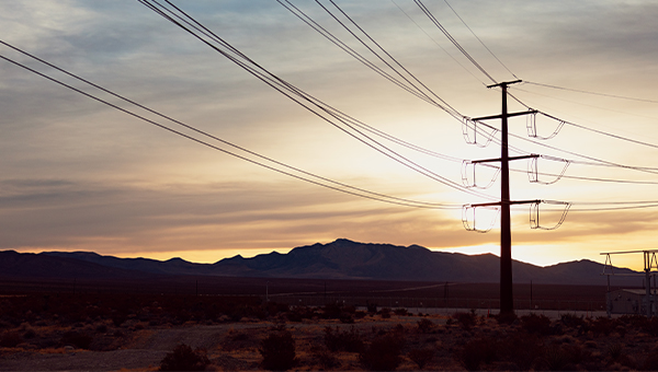 Transmission lines at sunset