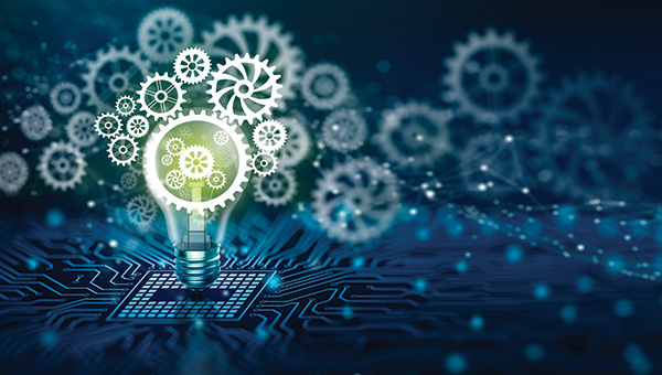 Abstract idea with a light bulb and gear icons