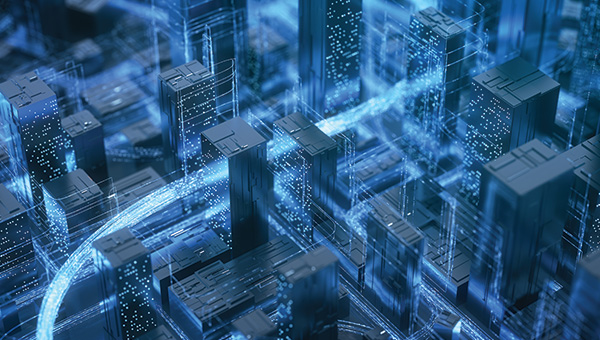 Model city showing computer network connectivity