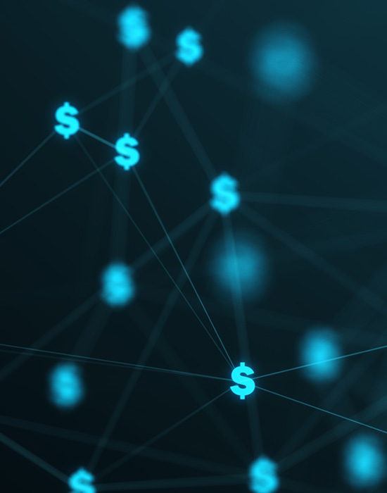 Mosaic of data points with dollar signs