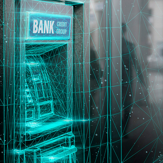 Retail banking concept with a technical grid overlay Retail banking concept with a technical grid overlay