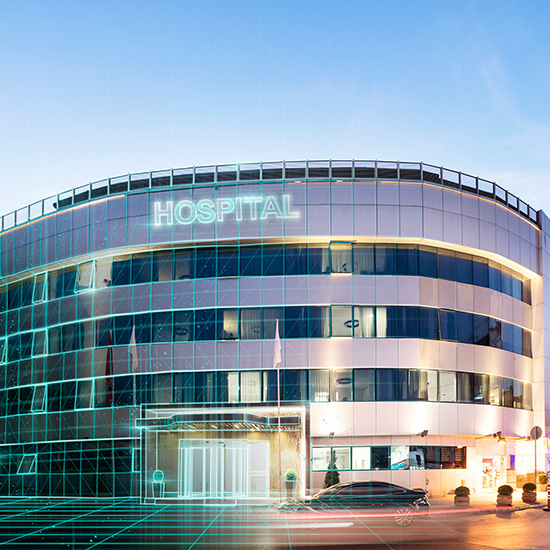 Hospital concept with a technical grid overlay Hospital concept with a technical grid overlay