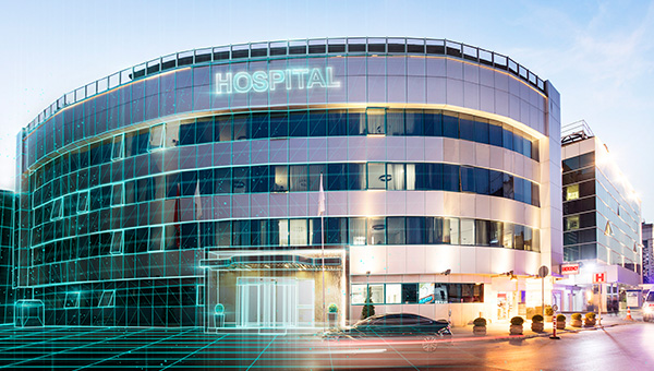 Hospital concept with a technical grid overlay