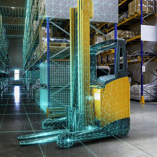Concept of a forklift in a warehouse Concept of a forklift in a warehouse