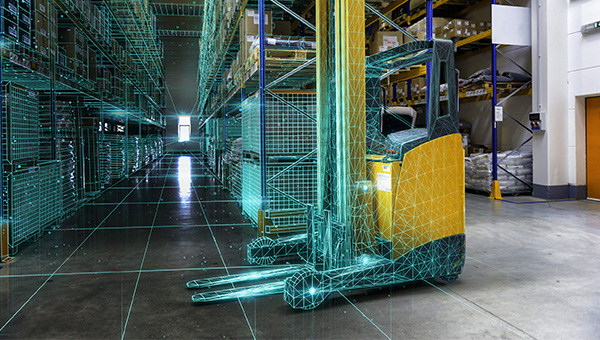 Concept of a forklift in a warehouse