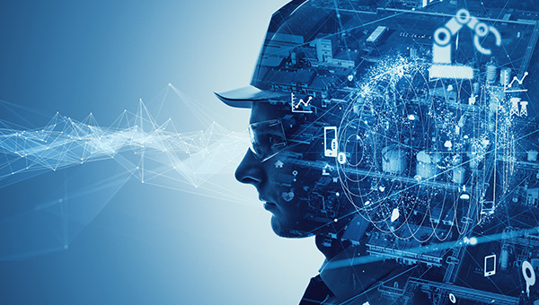 Profile of man with mechanical industry graph overlays Profile of man with mechanical industry graph overlays