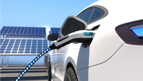 Close up of electric vehicle charging