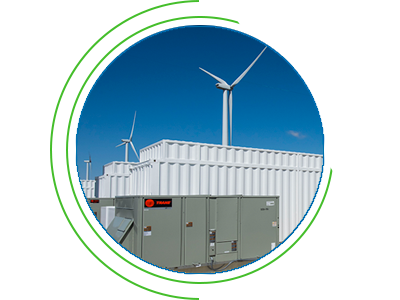Solar & wind energy center behing the energy storage containers Solar & wind energy center behing the energy storage containers