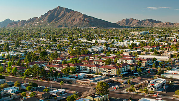 Dessert landscape with a city  