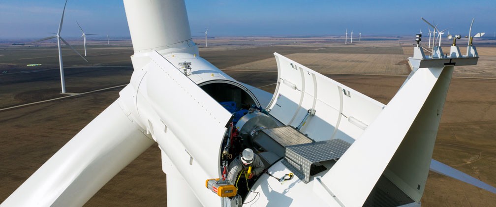 The inside of a wind turbine