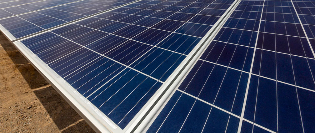 Solar panels in a desert field