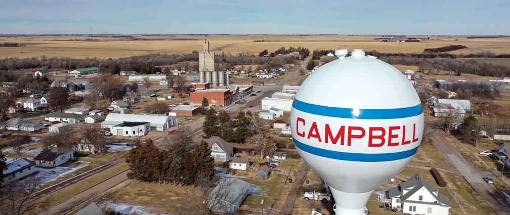 Arial view of Campbell, Nebraska