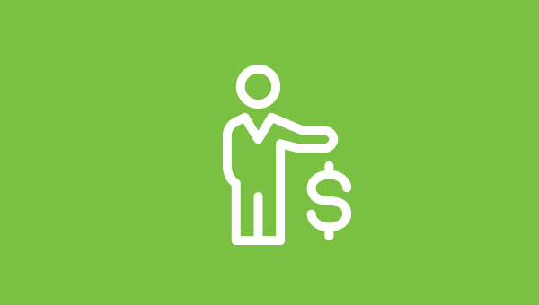 Person with a dollar sign icon on a green background