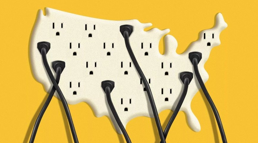 US Map full of electricity plugs