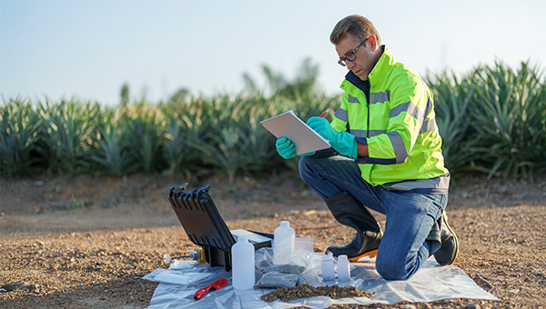 Man testing environmental samples