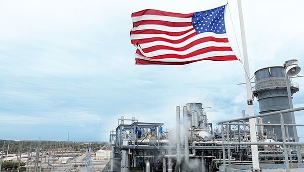 American flag at natural gas plant