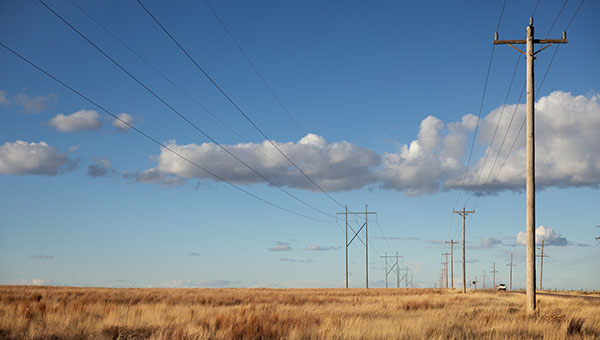 Transmission lines on beautiful grassy land