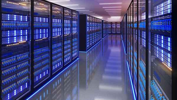 Data center with illuminated panels