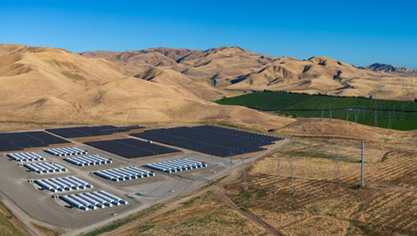 Solar, wind and battery facility on mountainous terrain